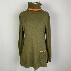 209 West olive Green Khaki Cashmere Turtleneck Tunic Sweater Medium